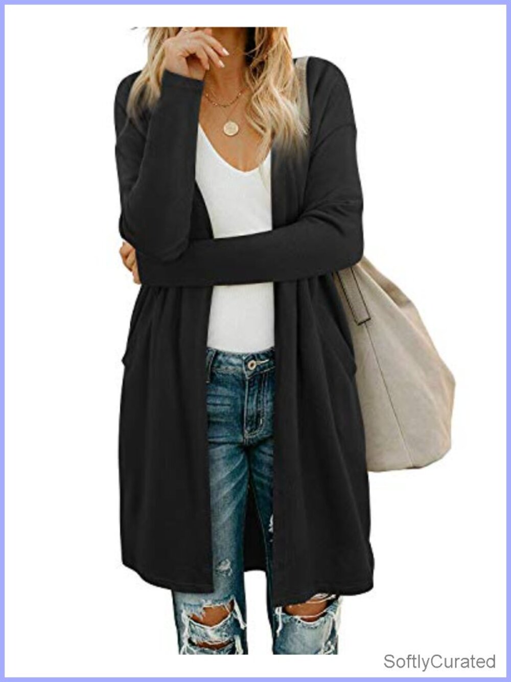 Lightweight Open Front Cardigan Long Sleeve Sweater with Pockets